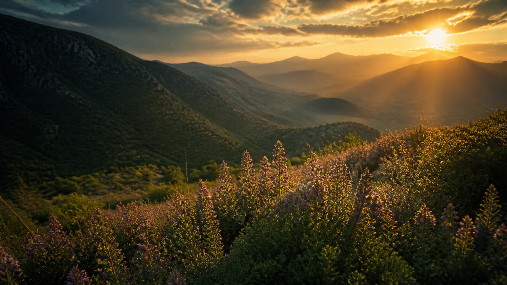Anatolian mountains and wild herbs at golden hour
